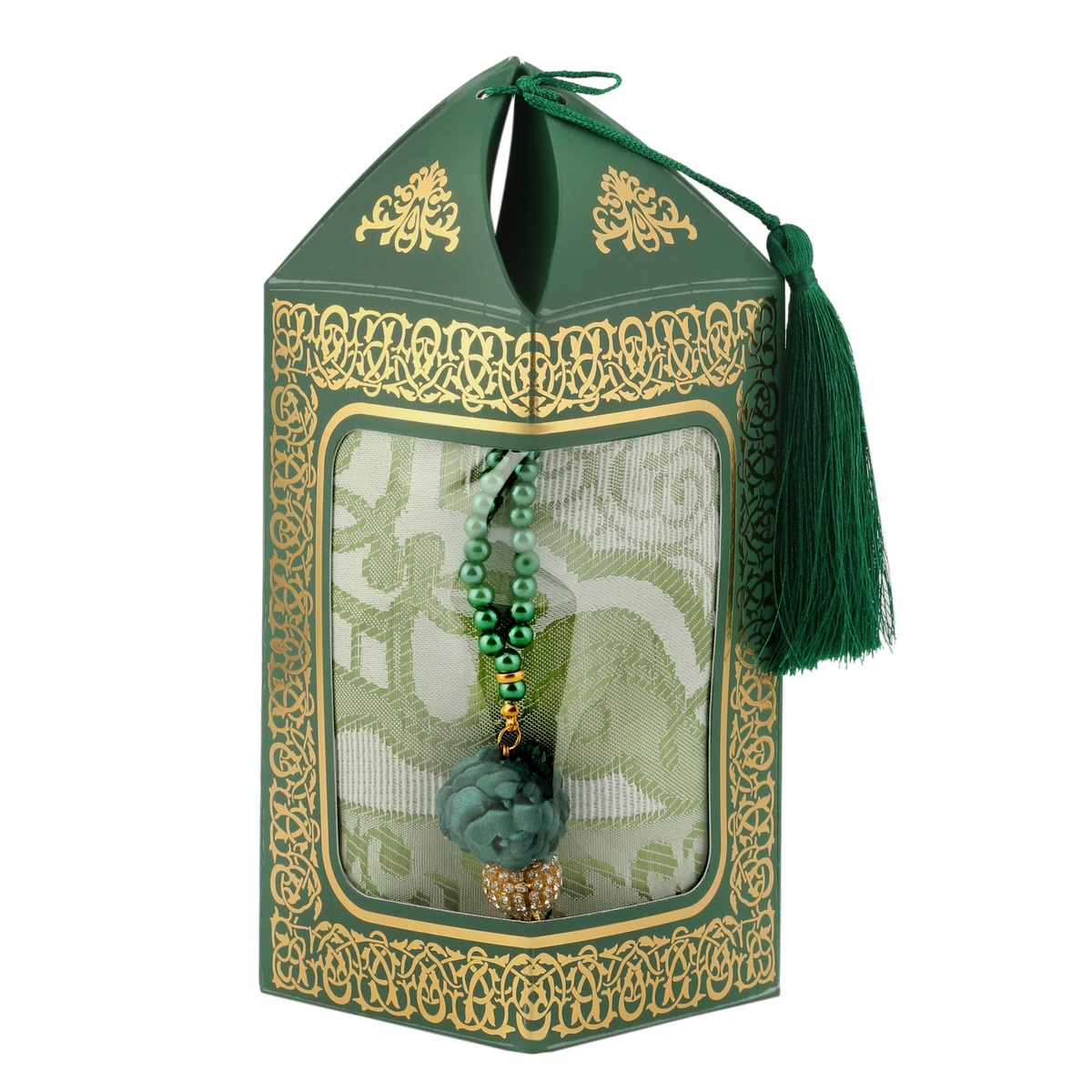 Maple Leaf Islamic Prayer Mat and Tasbeeh Gift Set 63x120cm Green