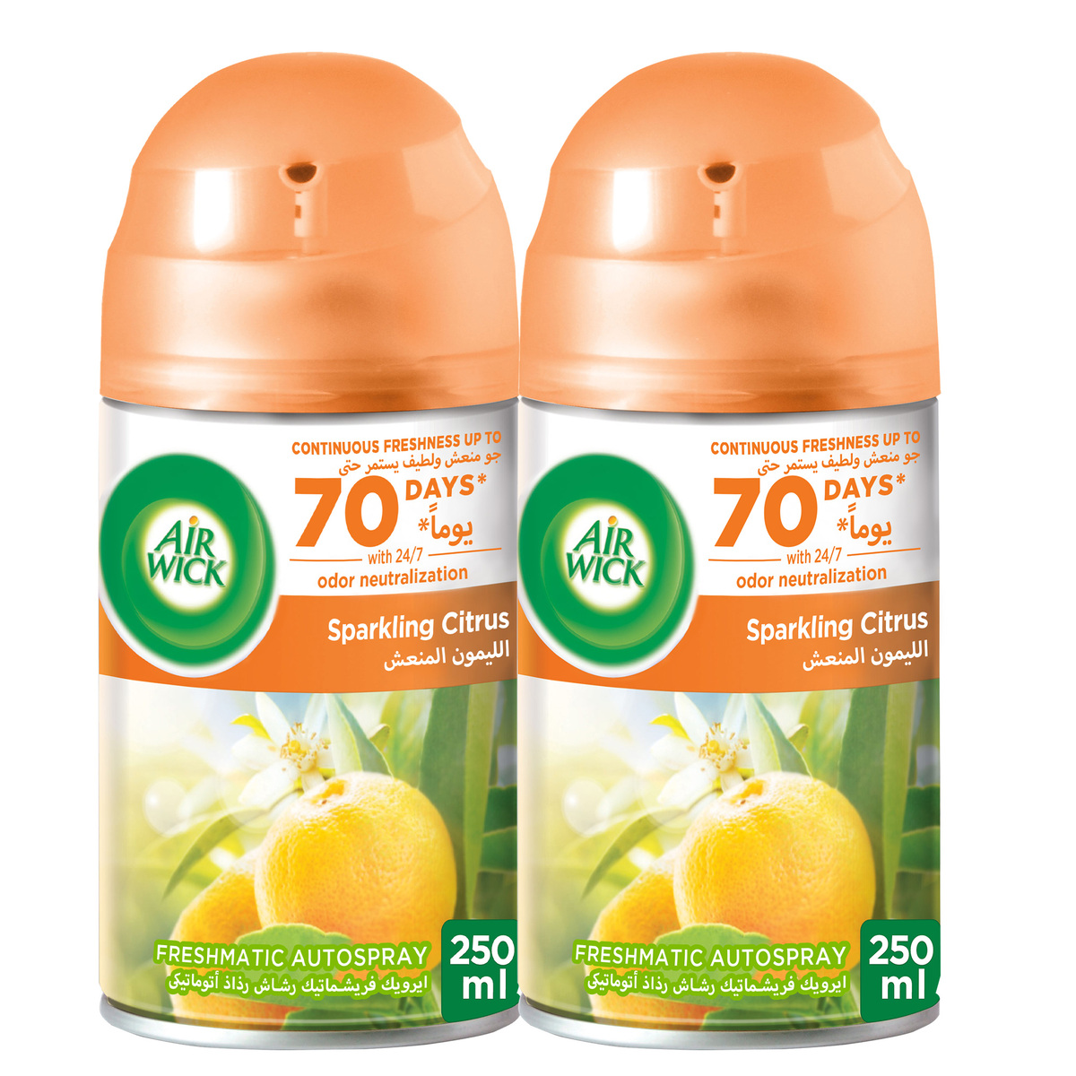 Airwick Air Freshener Freshmatic Refill Sparkling Citrus Value Pack 2 x 250 ml