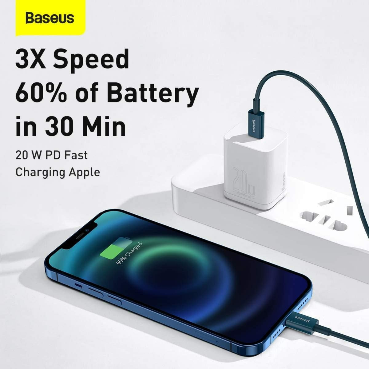 Baseus Fast Charging Lightning Data Cable Type-C to iPhone, 20 W, 2 m, Blue, CATLYS-C03