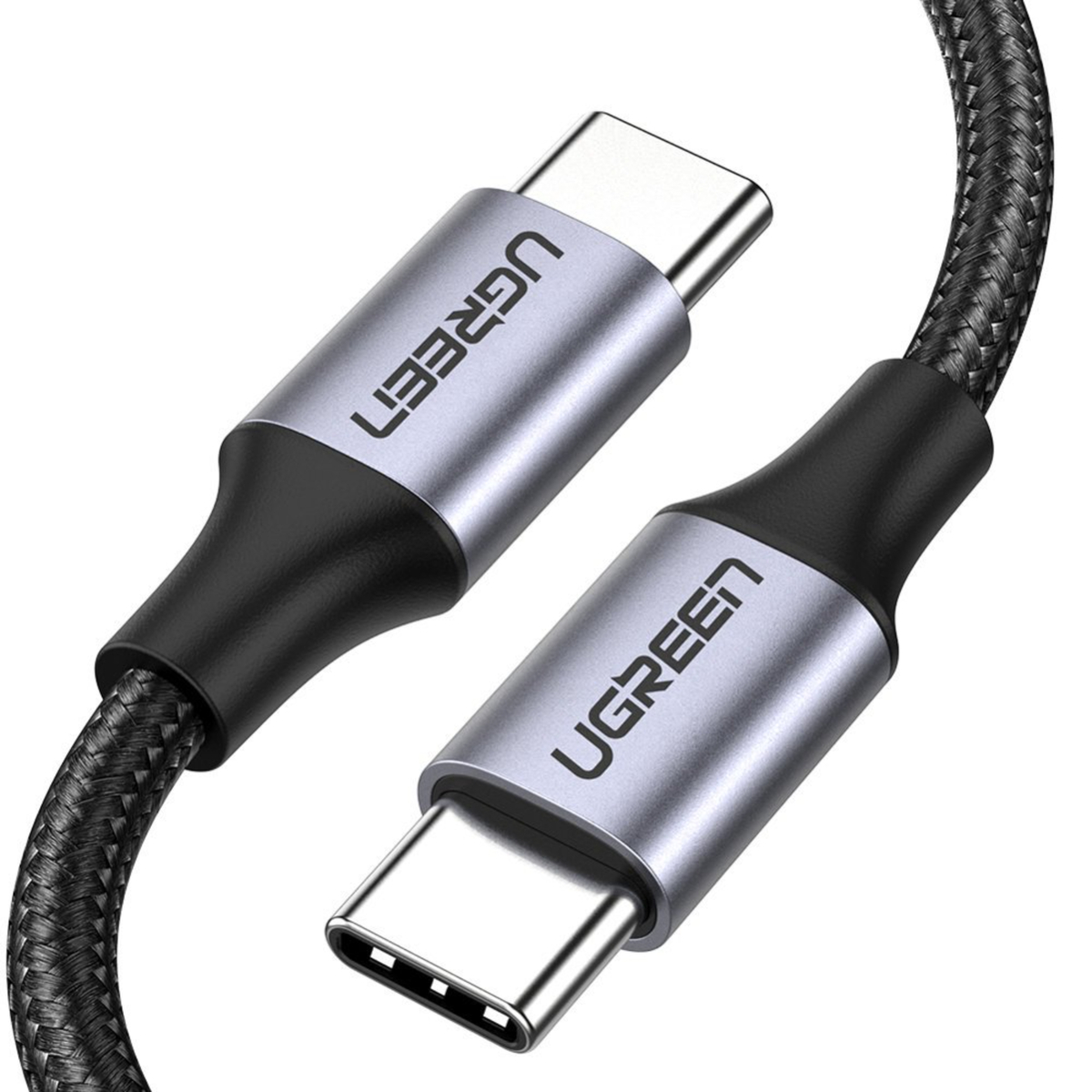 Ugreen USB-C to C Quick Charge Cable Aluminum Case with Nylon Braided, 3A, PD 60 W, 1 m, Gray/Black, US261