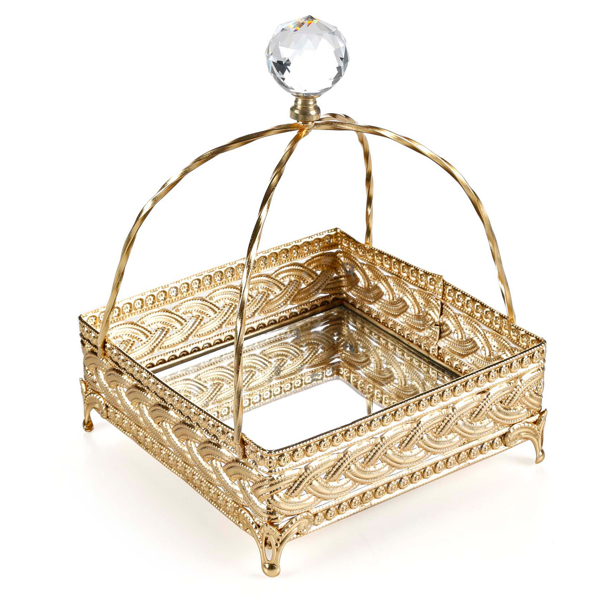 Glascom Steel with Gold Plated Decorative Tray, 14 x 14 cm, FV12G