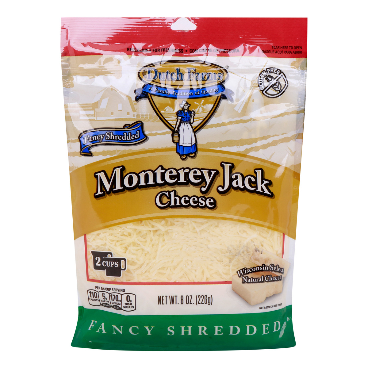 Dutch Farms Gluten Free Fancy Shredded Monterey Jack Cheese 226 g
