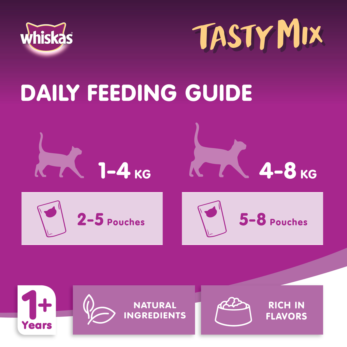 Whiskas Tasty Mix Tuna & Crab Collection in Gravy Wet Cat Food for Adult Cats 1+ Years Pack of 4x70 g