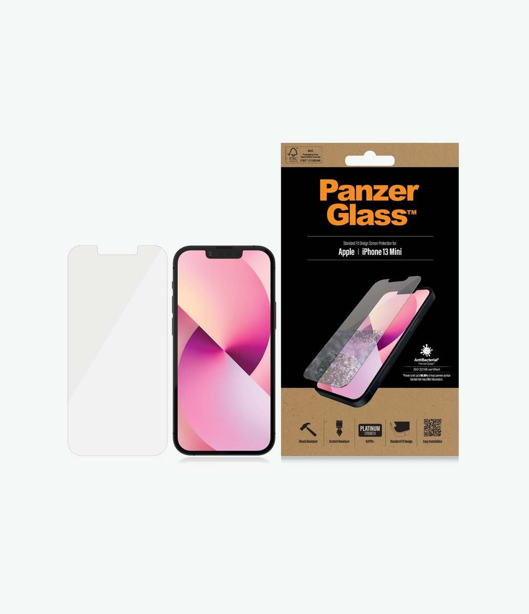 PANZERGLASS iPhone 13 Mini - Standard Fit Tempered Glass Screen Protector w/ Anti-Microbial - Clear