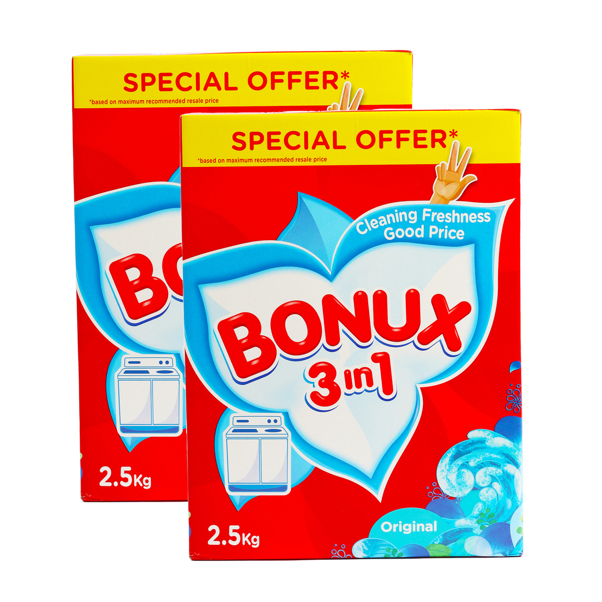 Buy Bonux 3in1 Washing Powder Blue Top Load 2 x 2.5 kg Online at Best Price | Washing Pwdr T.Load | Lulu Kuwait in Kuwait