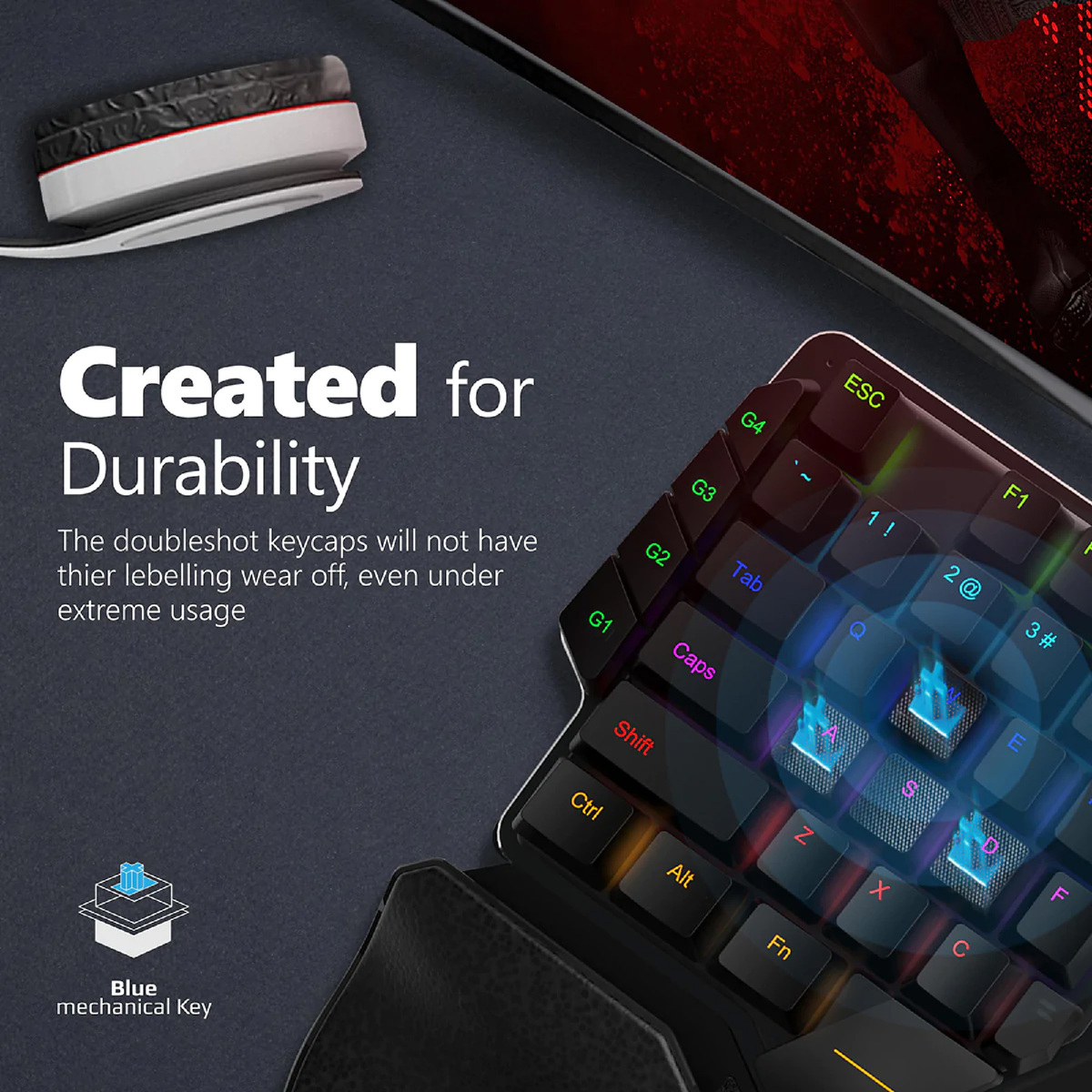 فيرتوكس كويك سترايك لوحة مفاتيح للألعاب بيد واحدة مع عصا تحكم كومبت