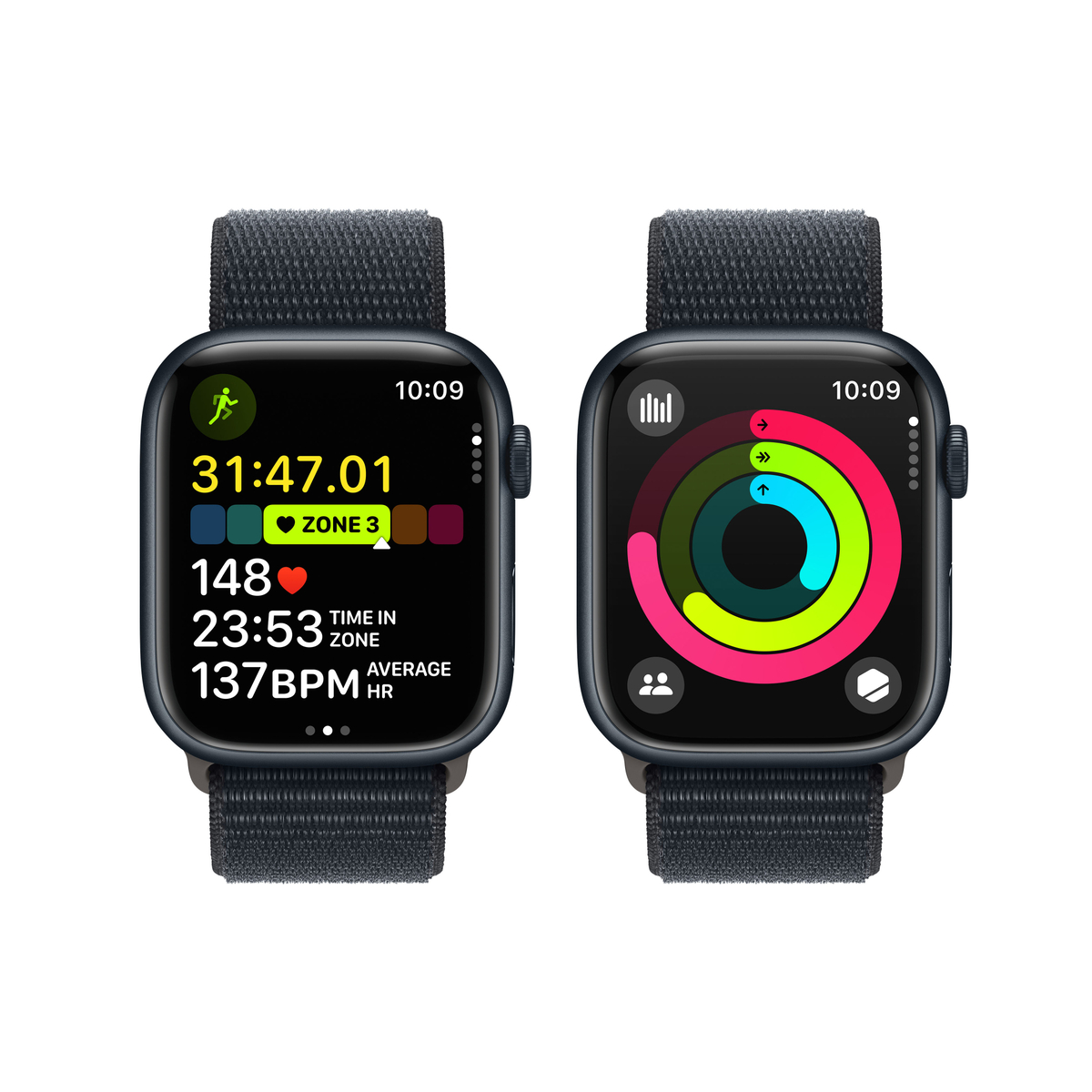 Apple Watch Series 9 GPS, Midnight Aluminium Case with Midnight Sport Loop, 41 mm, MR8Y3QA/A