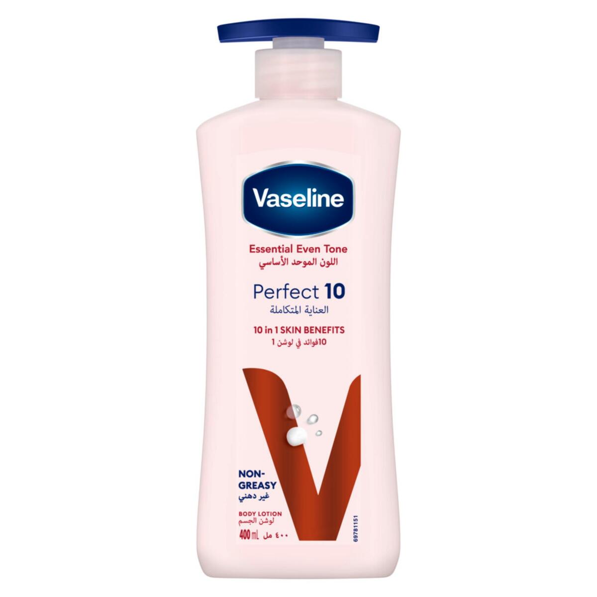 Buy Vaseline Essential Even Tone Perfect 10 Body Lotion 400 ml Online at Best Price | Body Lotion | Lulu Kuwait in Saudi Arabia