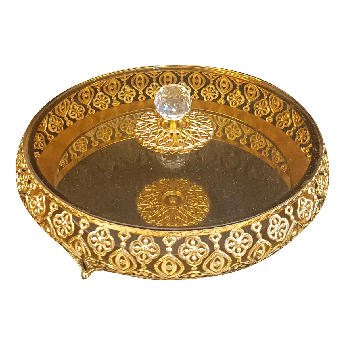 Arline Round Tray with Lid, Gold, SAG1024
