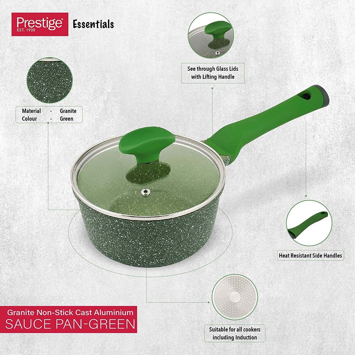 Prestige Aluminium Sauce Pan, Green, PR81106