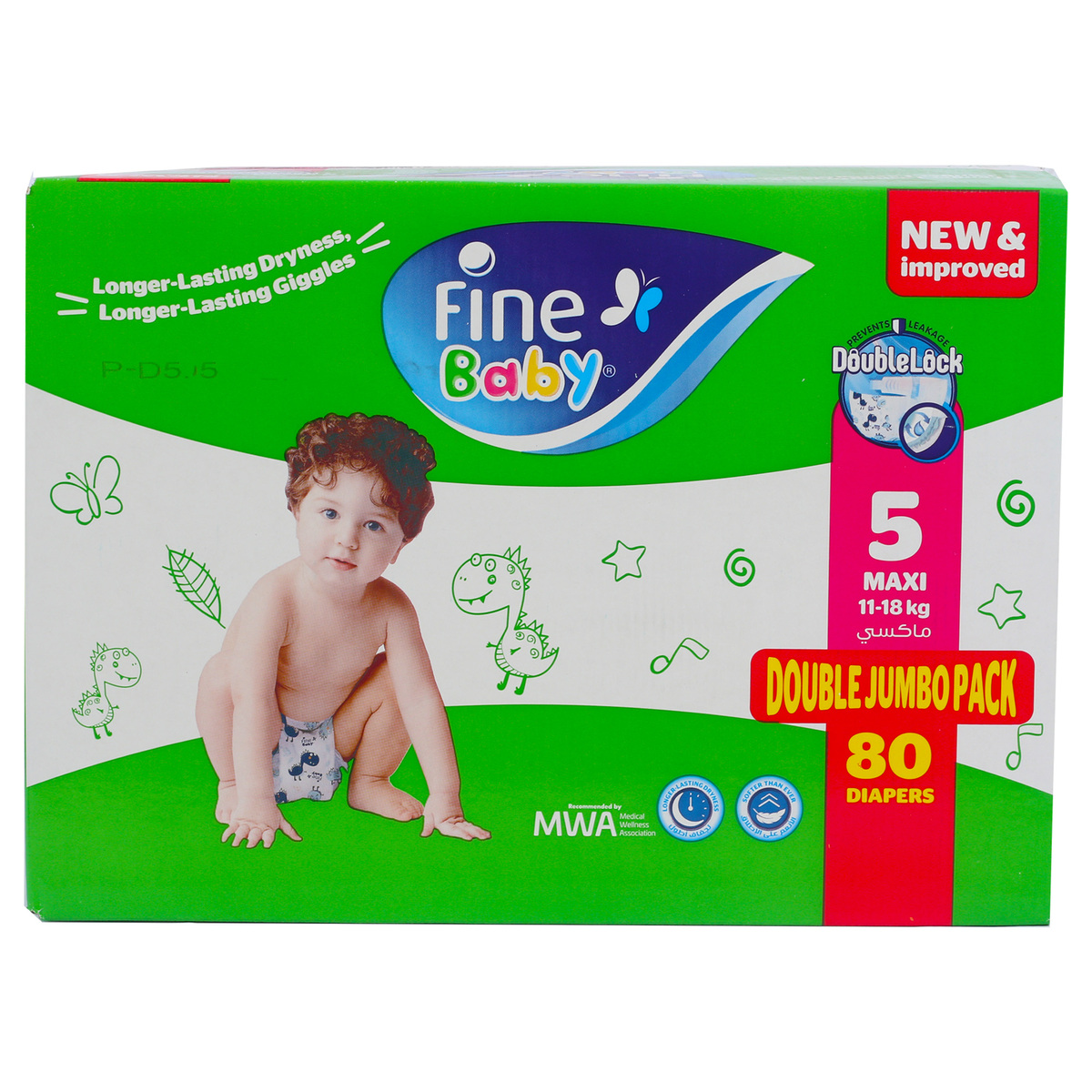 Fine Baby Diaper Double Jumbo Pack Maxi Size 5 11-18 kg Value Pack 80 pcs