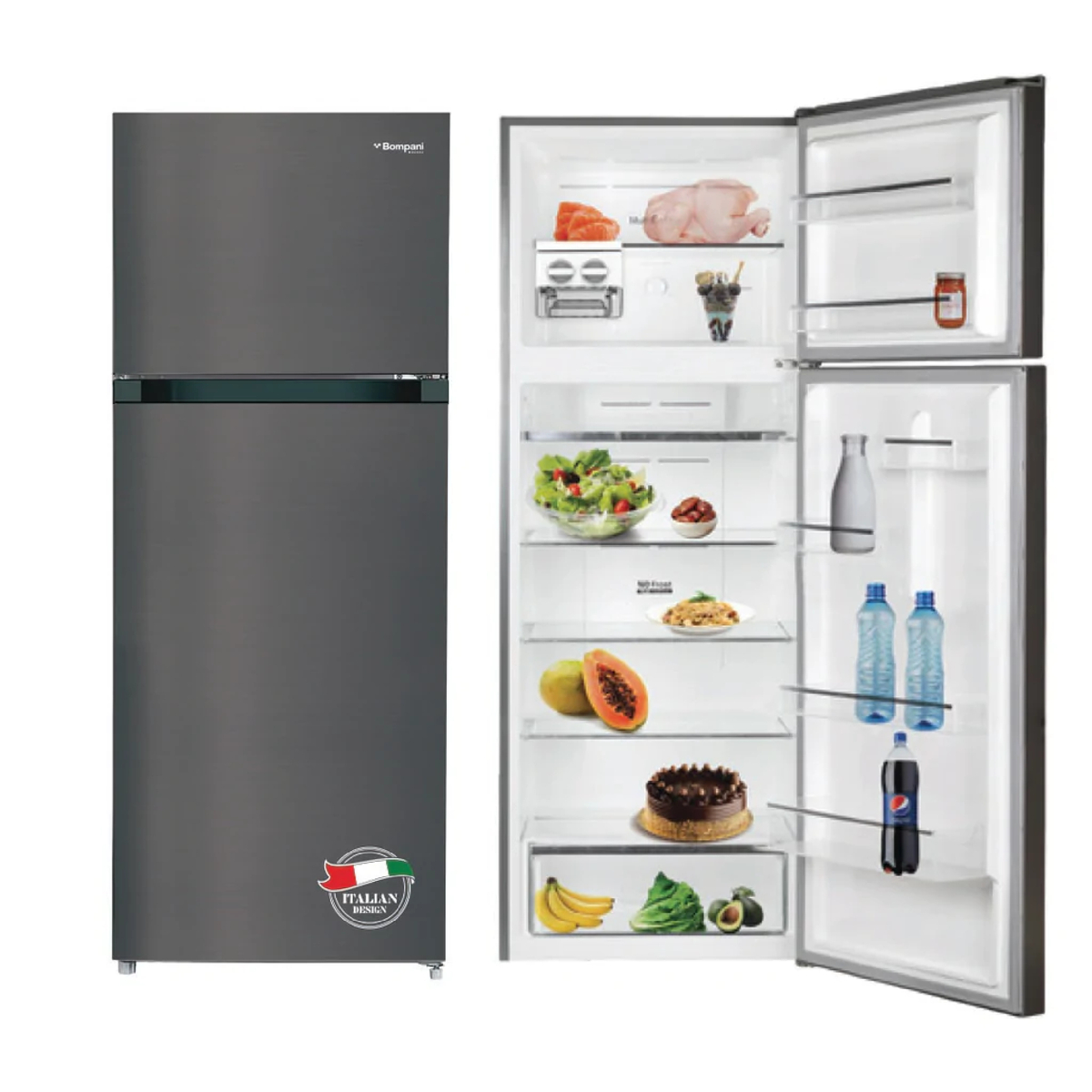 Bompani R600A ‎480 L Double Door Refrigerator, Stainless Steel, BR480SS