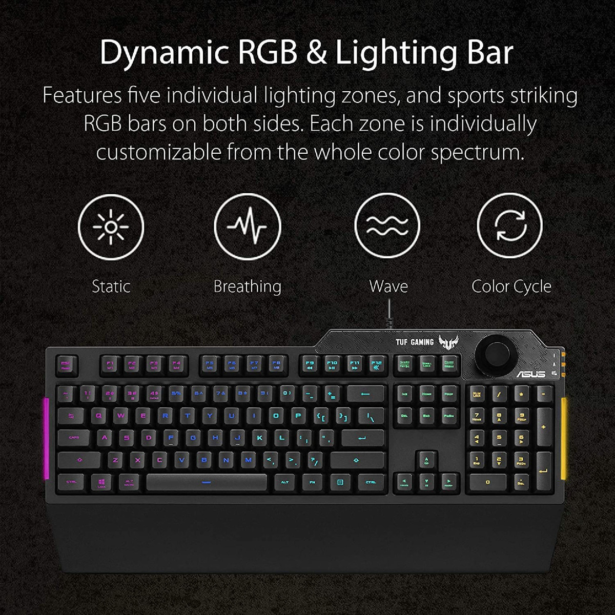 Asus TUF RA04 - K1 RGB Lighting Effects, 19-Key Rollover, Spill-Resistance Gaming Keyboard - Black