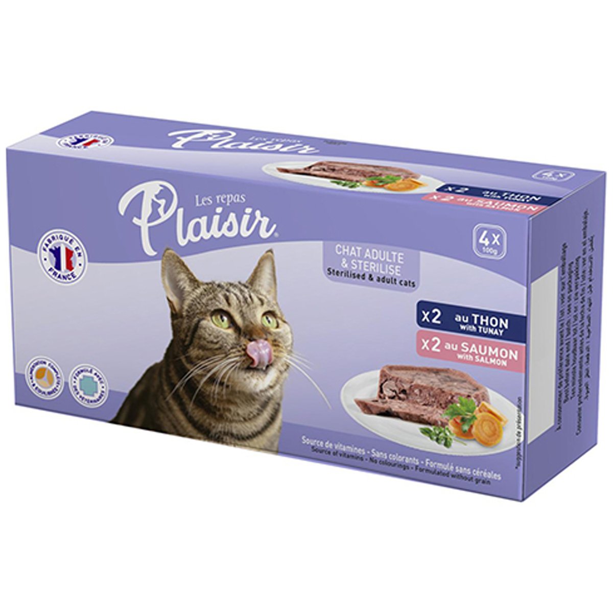 Plaisir Adult Cat Food Tuna & Salmon Pate 4 x 100 g