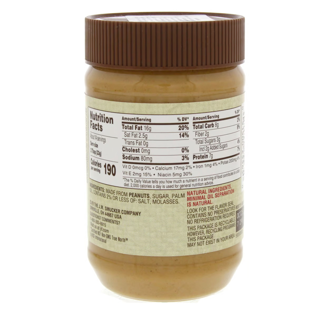Jif Natural Creamy Peanut Butter Spread Low Sodium 454 g