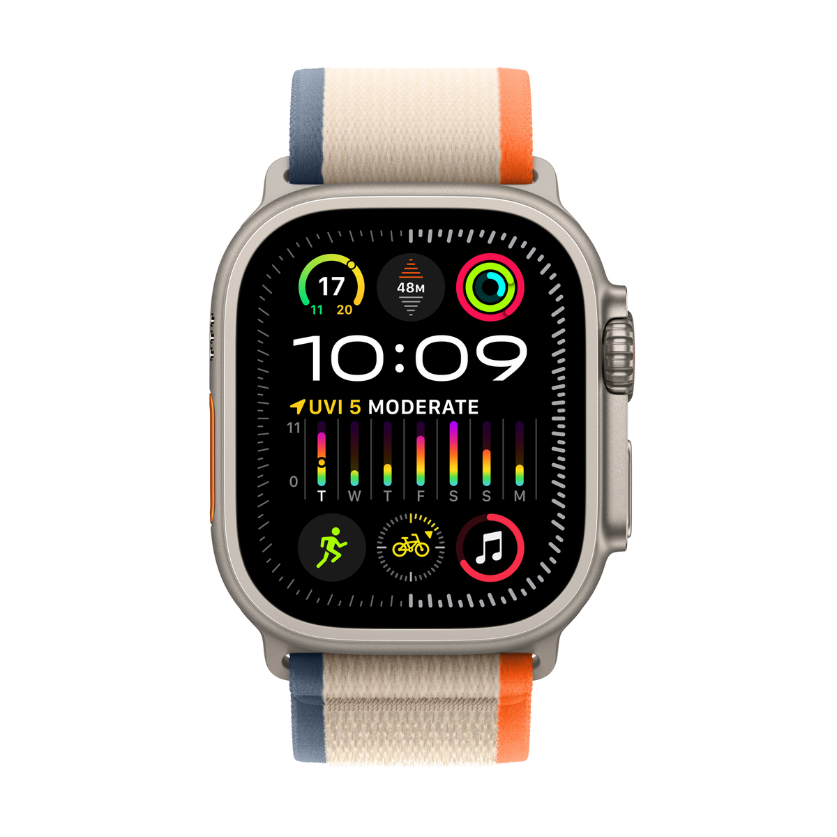 Apple Watch Ultra 2 GPS + Cellular, Titanium Case with Orange/Beige Trail Loop, 49 mm, S/M, MRF13AE/A