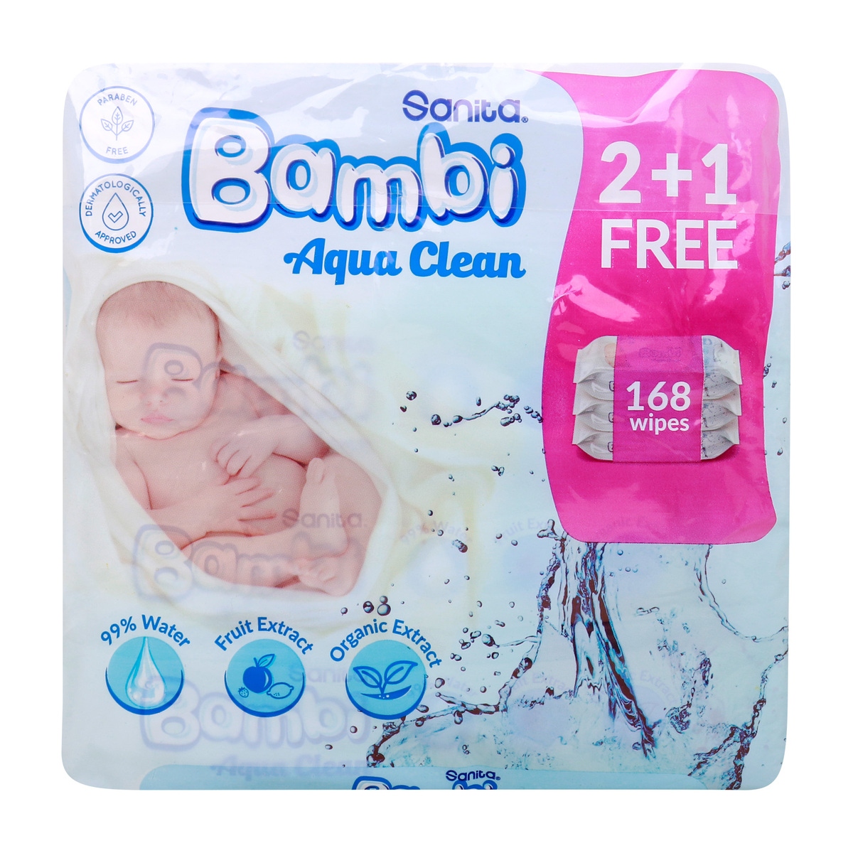 Sanita Bambi Aqua Clean Baby Wet Wipes 56 pcs 2+1