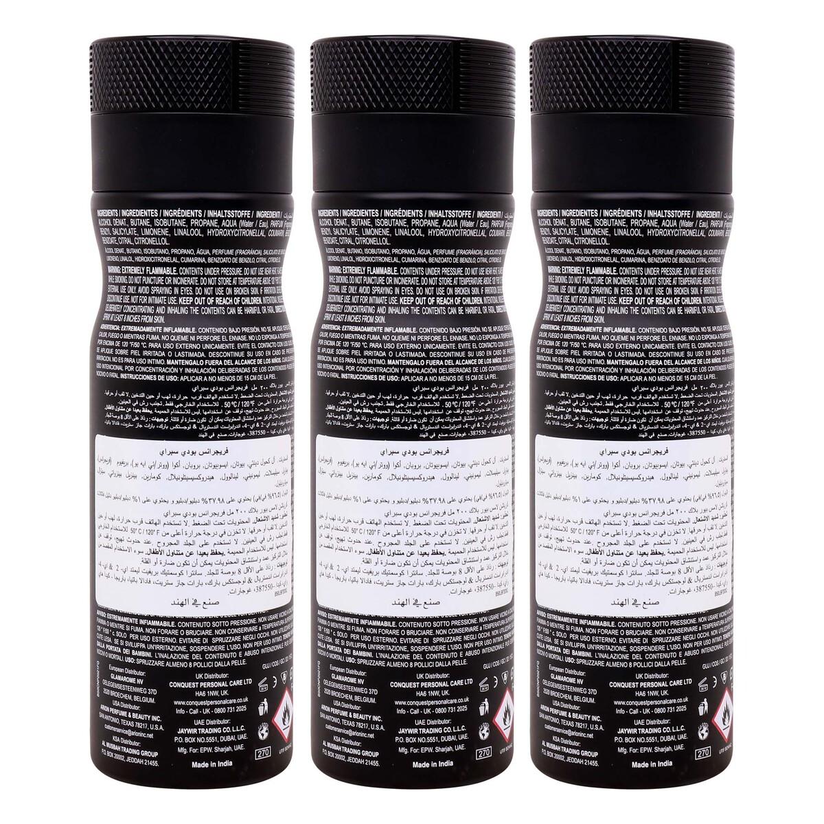 Creation Lamis Pure Black Fragrance Body Spray For Men Value Pack 3 x 200 ml