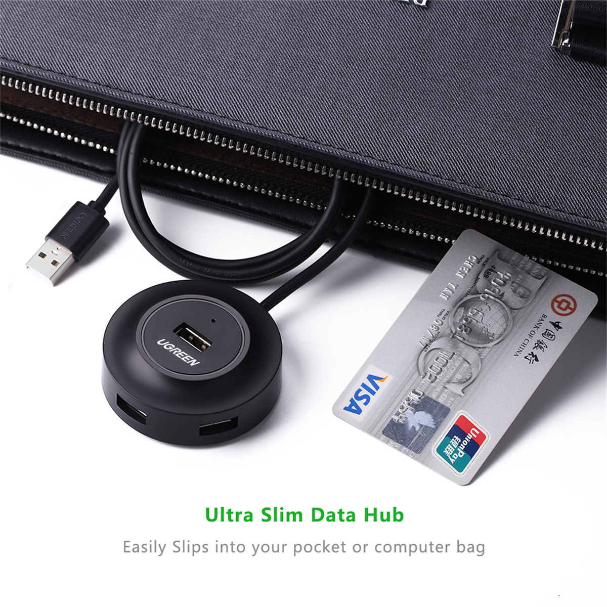 Ugreen 4 Ports USB 2.0 Hub, 1 m, Black, 20277