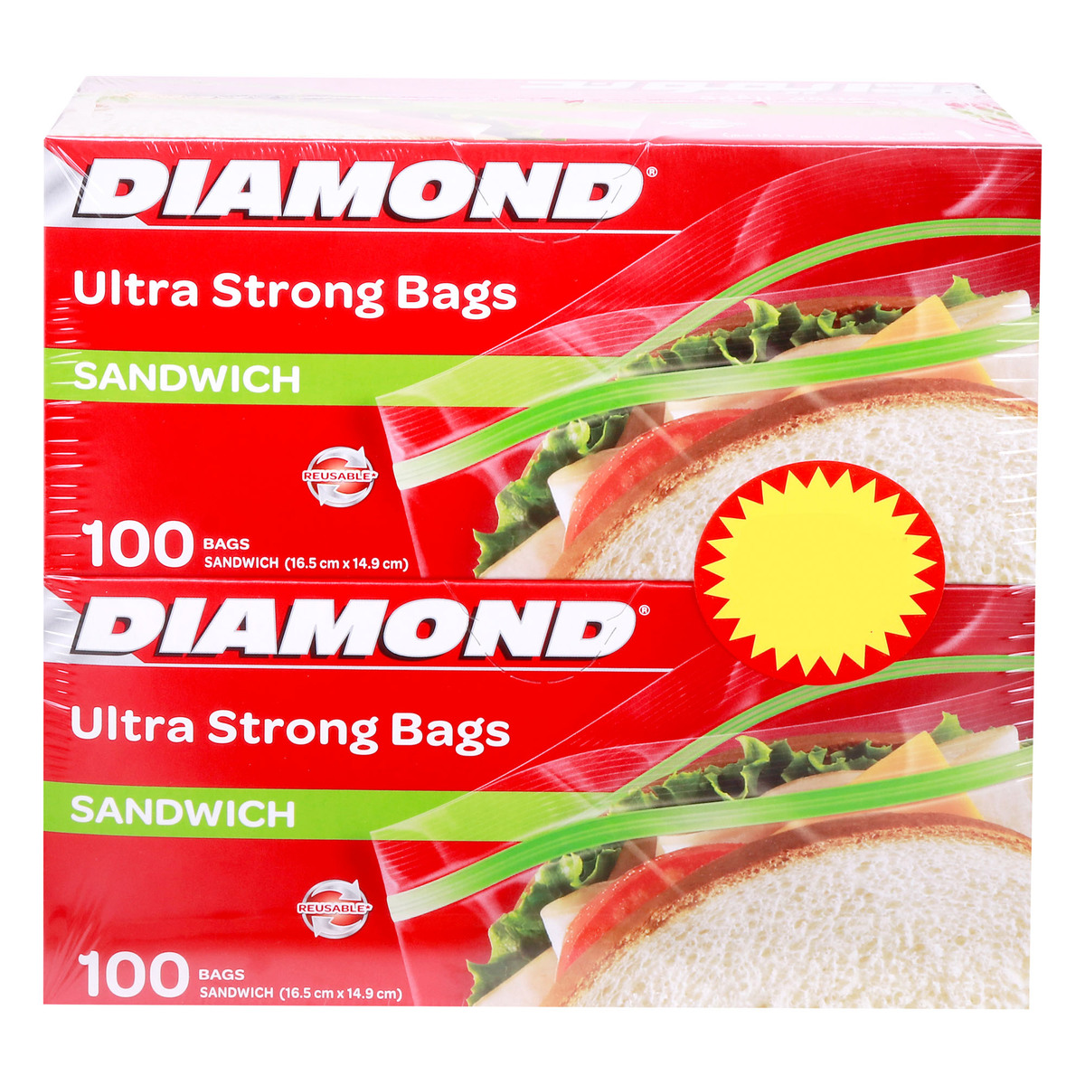 Diamond Sandwich Bags, 2 x 100 pcs