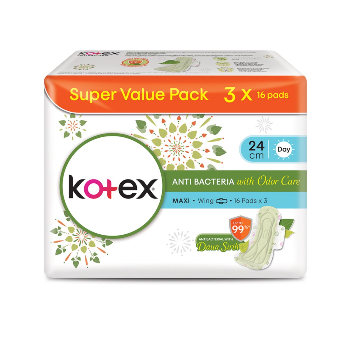 Kotex Maxi Wings Anti Bacteria 3X16's