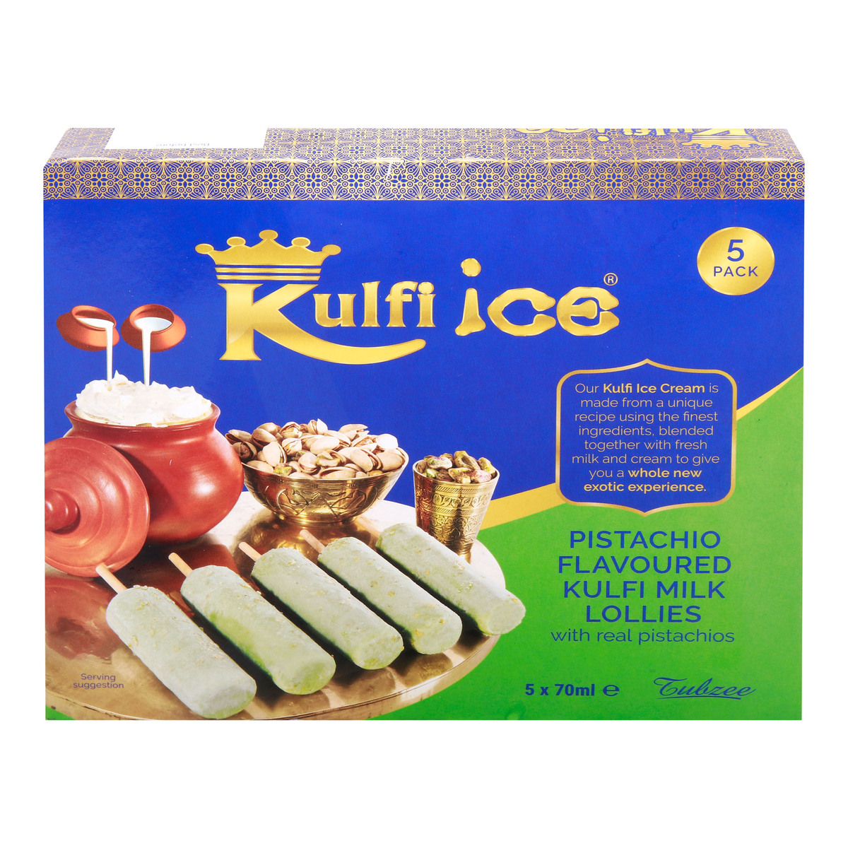Buy Tubzee Pistachio Kulfi Milk Ice Lollies 5 x 70 ml Online at Best Price | Ice Cream Impulse | Lulu Kuwait in UAE