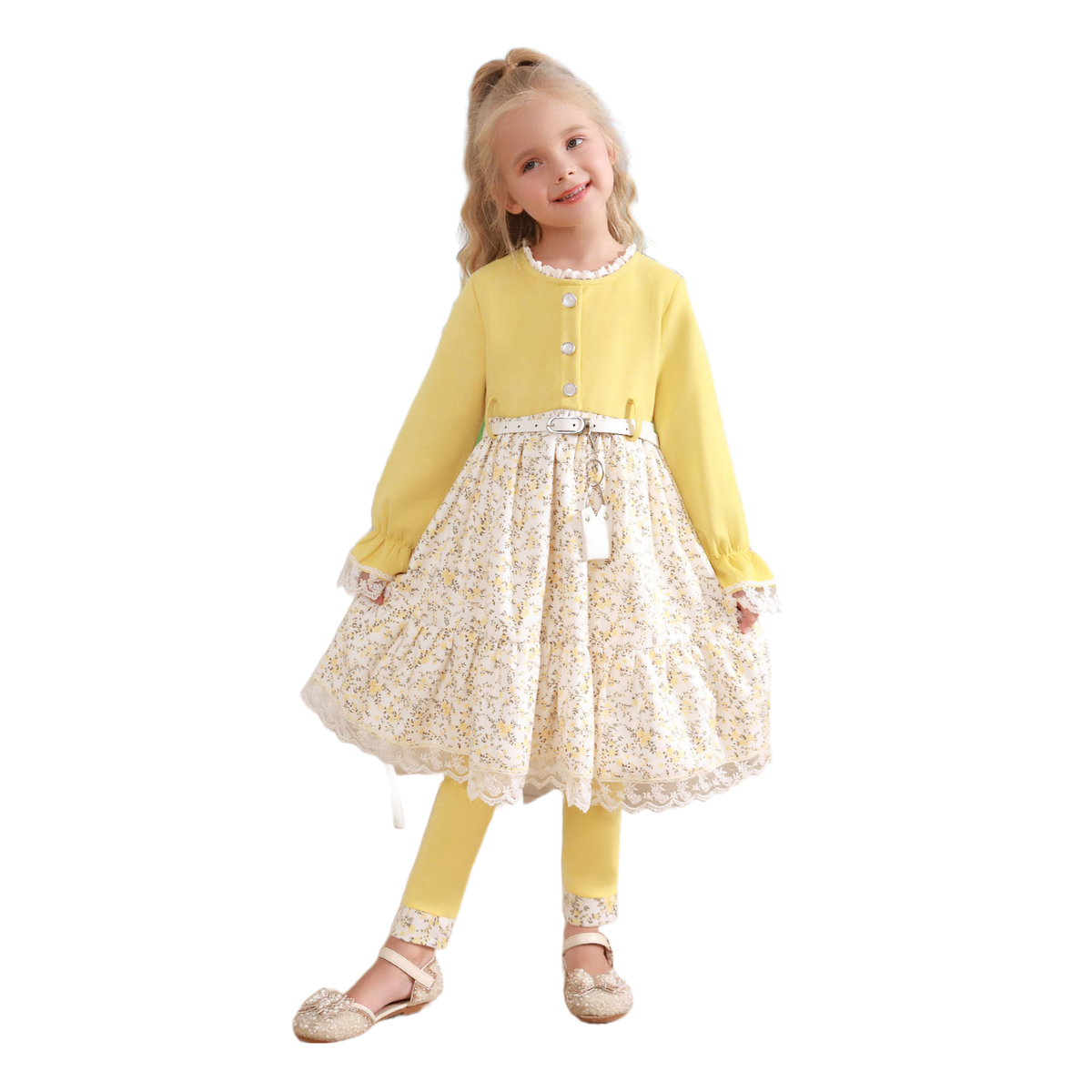 دي بيكرز طقم ملابس بناتي بأكمام طويلة ، H6077 ، أصفر ، 7-8 سنوات