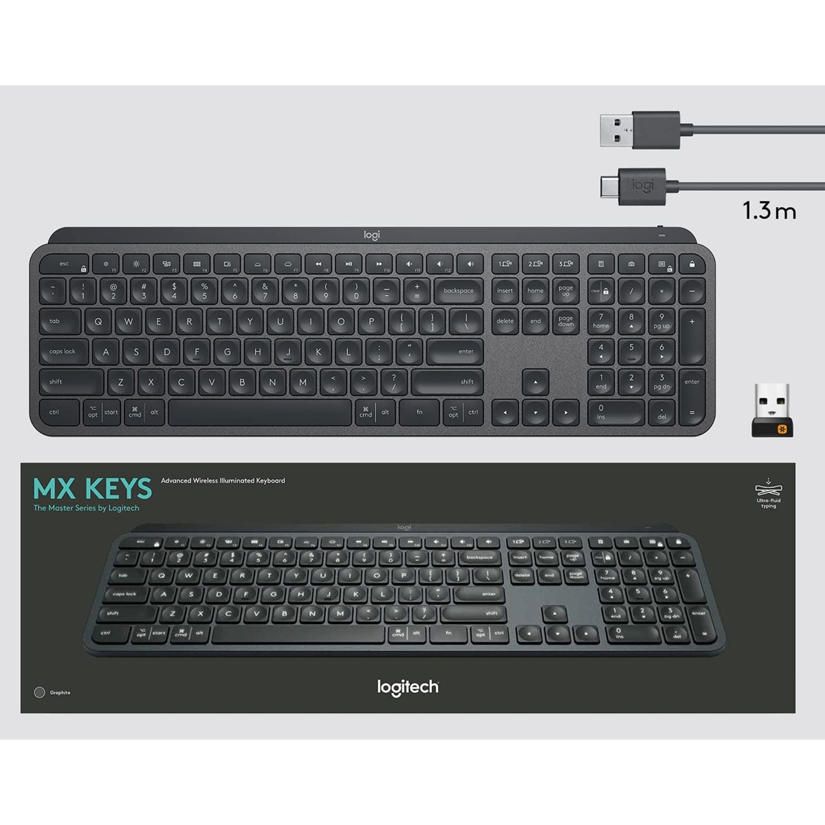 Logitech MX Keys Advanced Wireless Illuminated Keyboard, Arabic Layout, Graphite