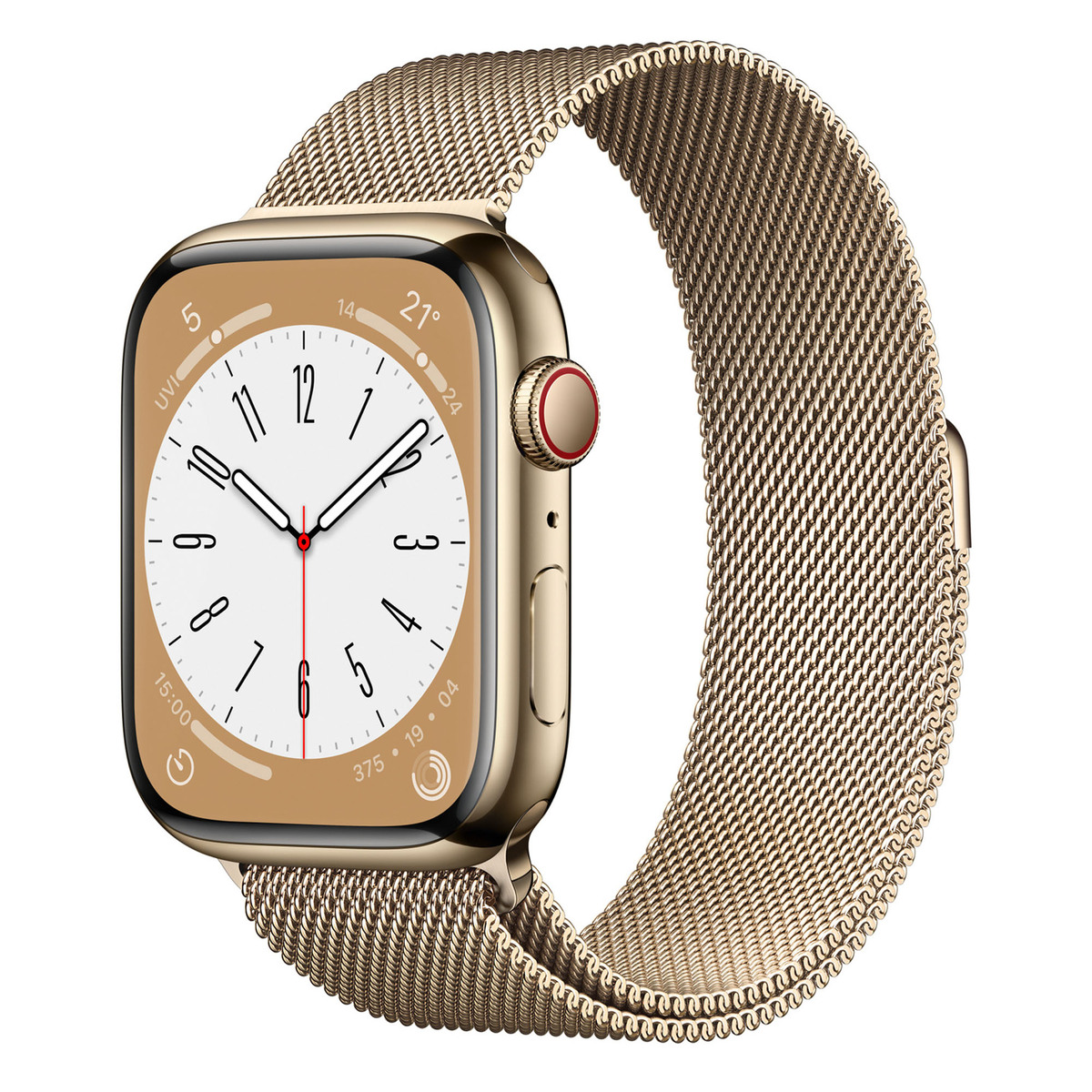 Apple Watch Series 8 GPS + Cellular, 45 mm, Gold Stainless Steel Case with Gold Milanese Loop