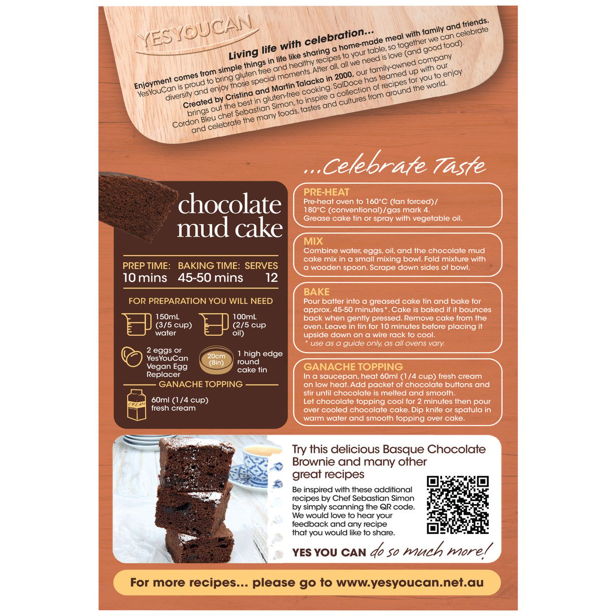 Yes You Can Gluten Free Chocolate Mud Cake Mix 550 g
