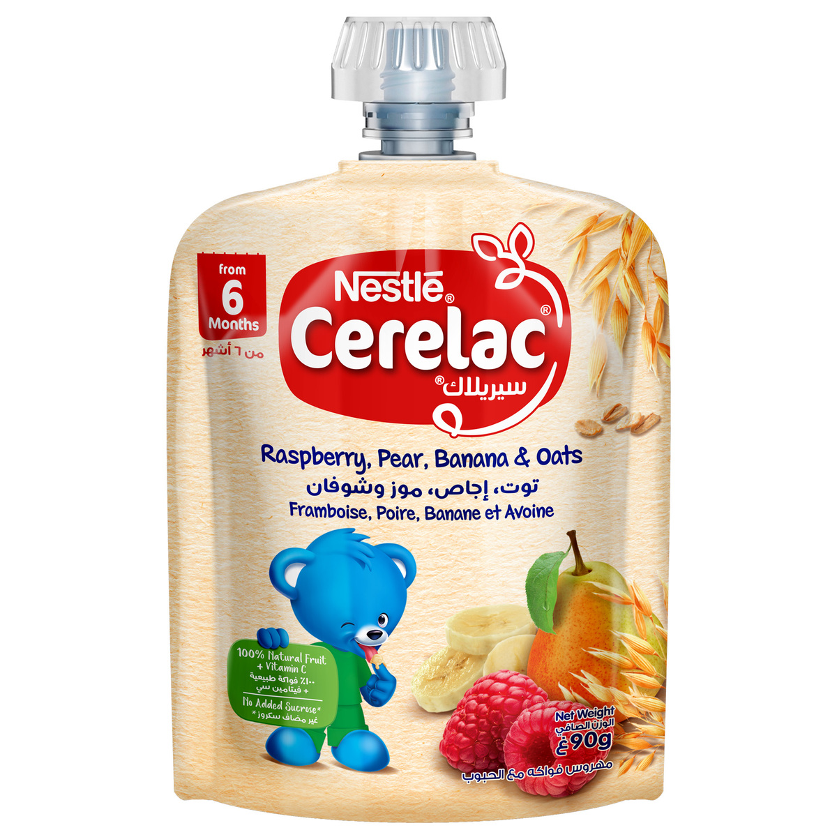 Nestle Cerelac Fruits Puree Pouch Raspberry, Pear, Banana & Oats From 6 Months 90 g