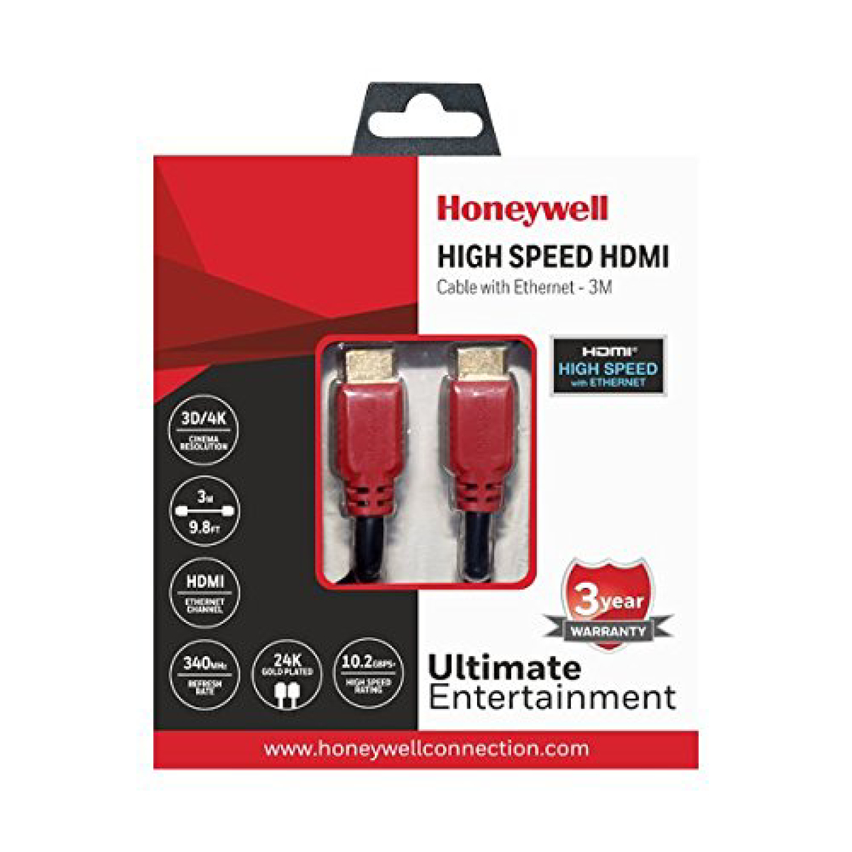Honeywell HDMI Cable With Ethernet, 3 m, Black, HC000002/HDM