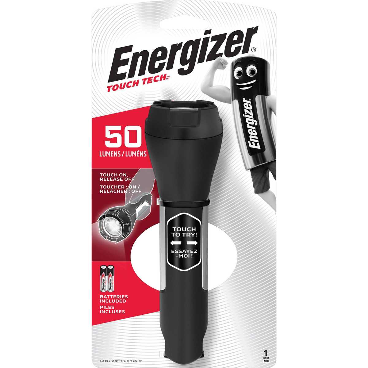 Energizer Touch Tech LED 50 lumens Torch with 2 AA Batteries, THH21