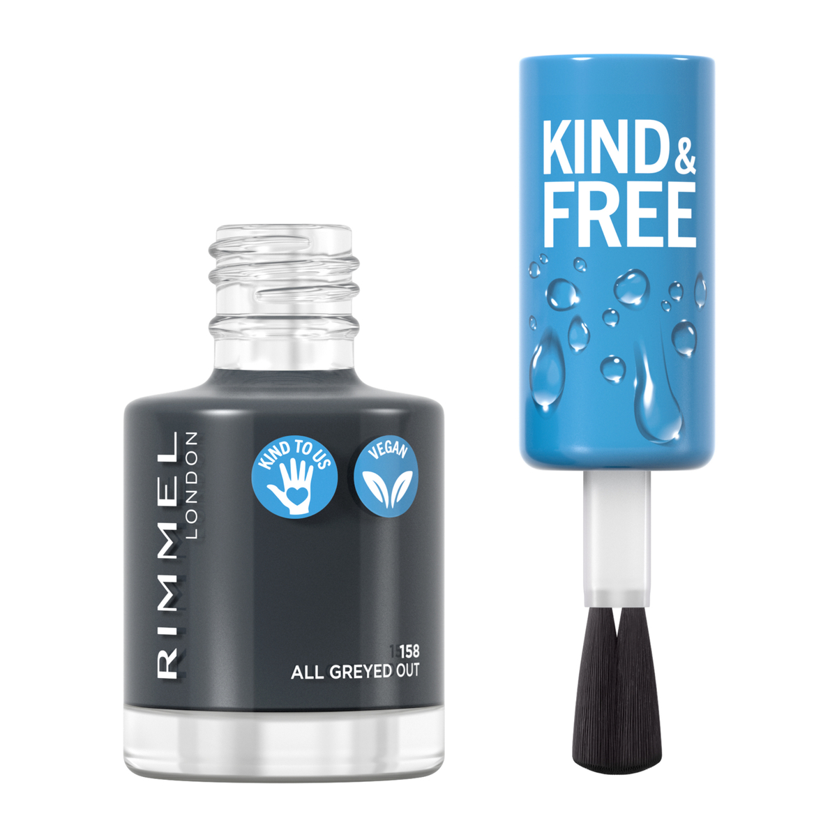 Rimmel London Kind & Free Clean Nail Polish, 158 All Greyed Out, 8 ml