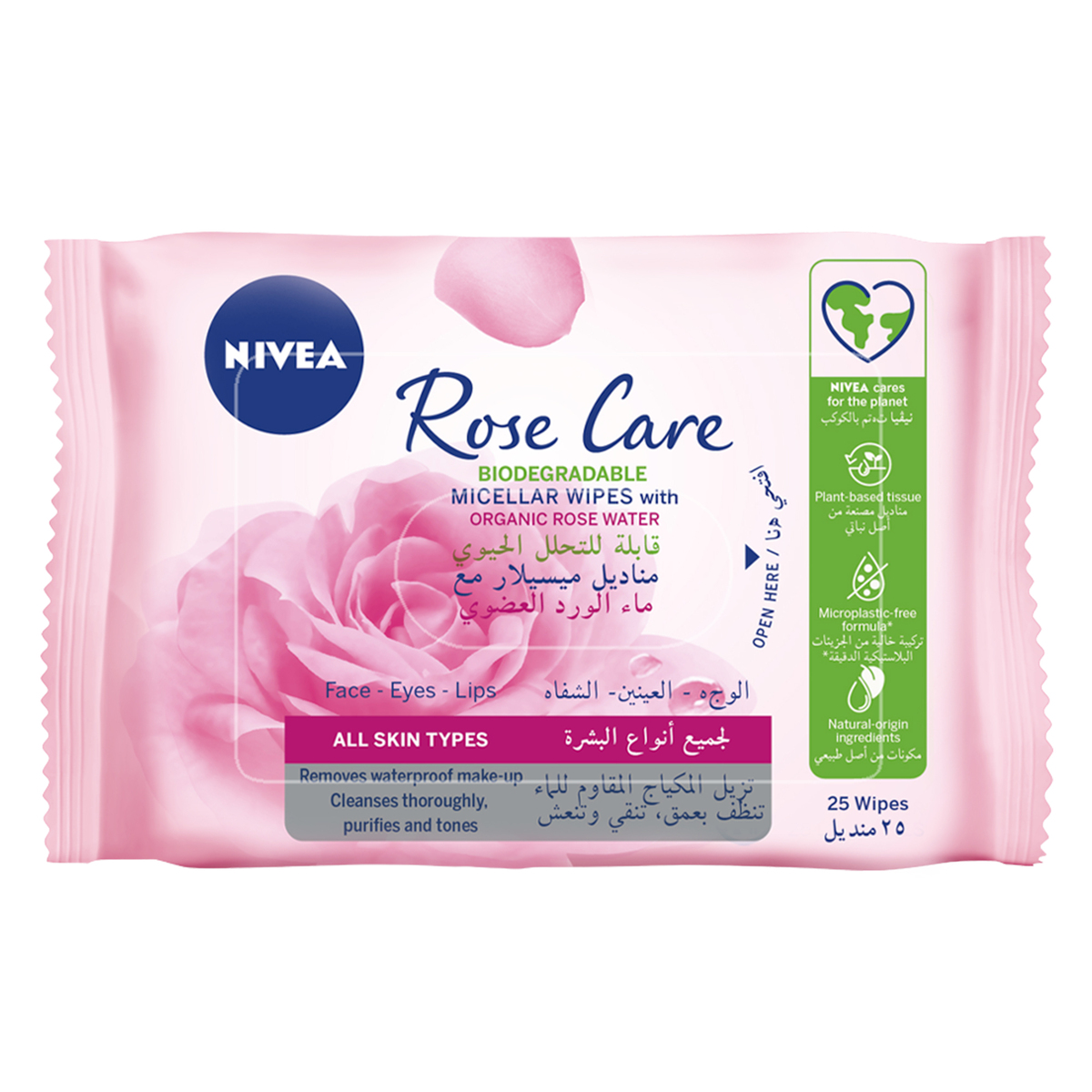 Nivea Face Wipes Micellar Rose Care With Organic Rose Water 2 x 25 pcs