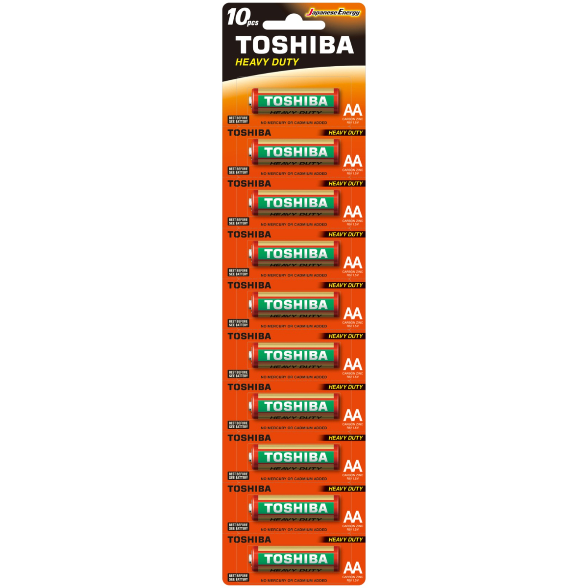 Toshiba Heavy Duty Carbon Zinc AA Battery, 1.5V x 10 Pcs, R6K