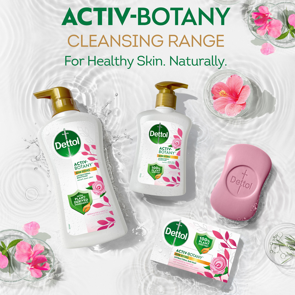 Dettol Activ-Botany Antibacterial Liquid Handwash, Rosewater & Hibiscus Fragrance, 100% Plant-Derived Ingredients 400 ml