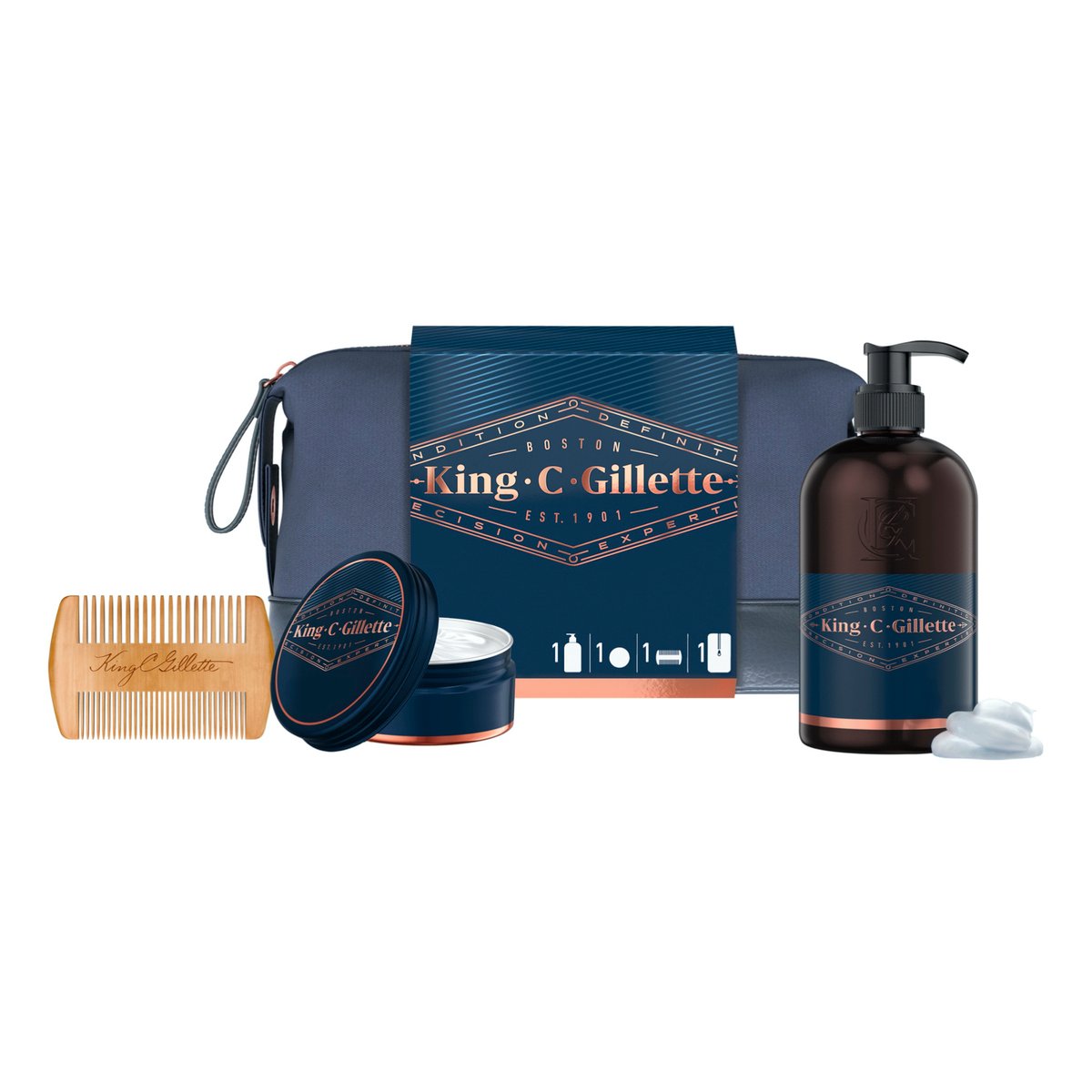 King C. Gillette Beard Grooming Kit for Men, Beard & Face Wash + Beard Balm + Comb