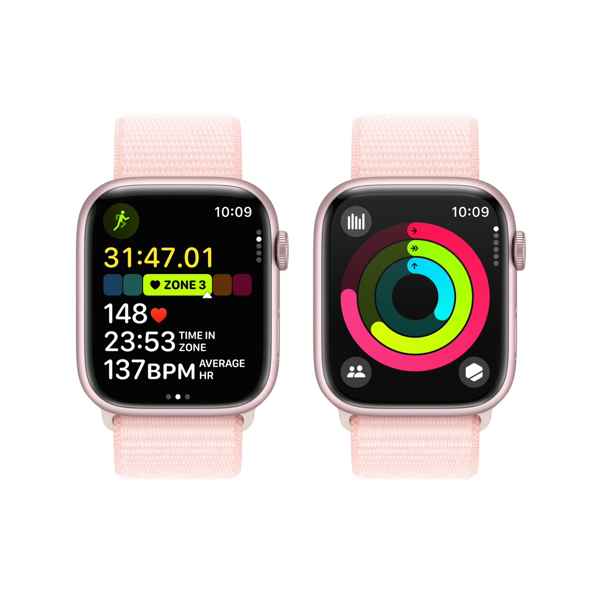 Apple Watch Series 9 GPS, Pink Aluminium Case with Light Pink Sport Loop, 45 mm, MR9J3QA/A