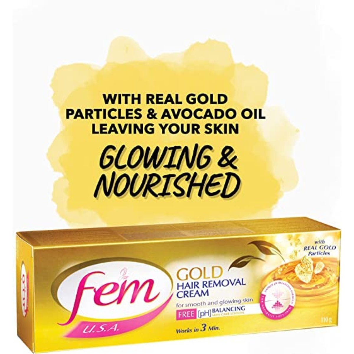 Fem USA Gold Hair Removal Cream Infused with Gold For Smooth & Glowing Skin, 110 g