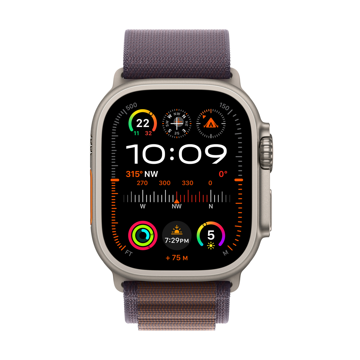Apple Watch Ultra2 GPS + Cellular, Titanium Case with Indigo Alpine Loop, 49 mm, Large, MREW3AE/A