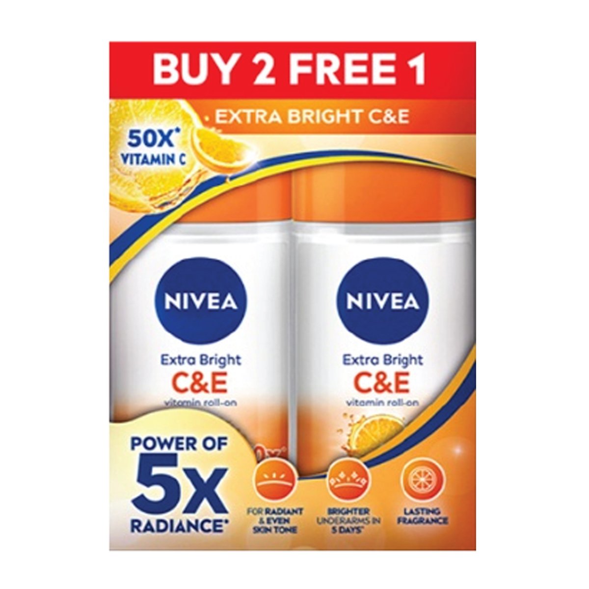 Nivea Roll-Ons Extra Bright C&E 2x50ml + 1 free