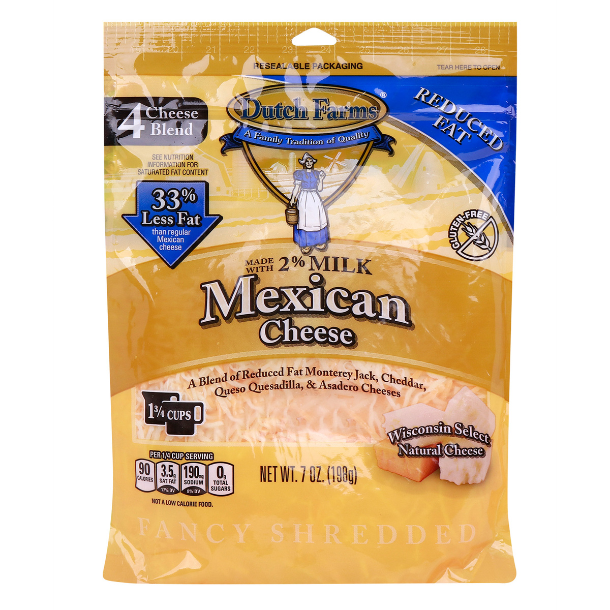 Dutch Farms Reduced Fat Fancy Shredded Mexican Cheese 198 g