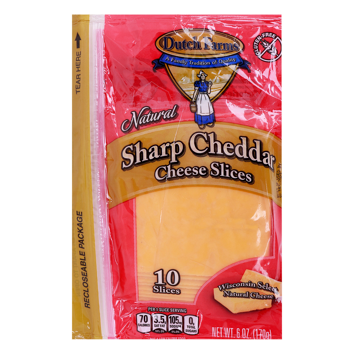Dutch Farms Gluten Free Sharp Cheddar Cheese Slices 170 g