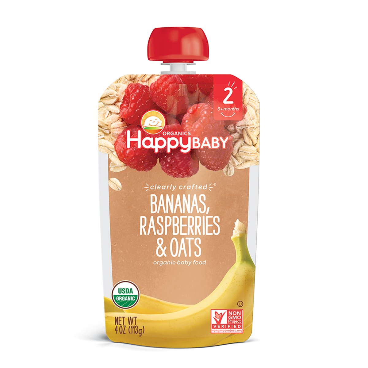 Happy Baby Stage 2 Organics Clearly Crafted Bananas, Raspberries & Oats Baby Food 113 g