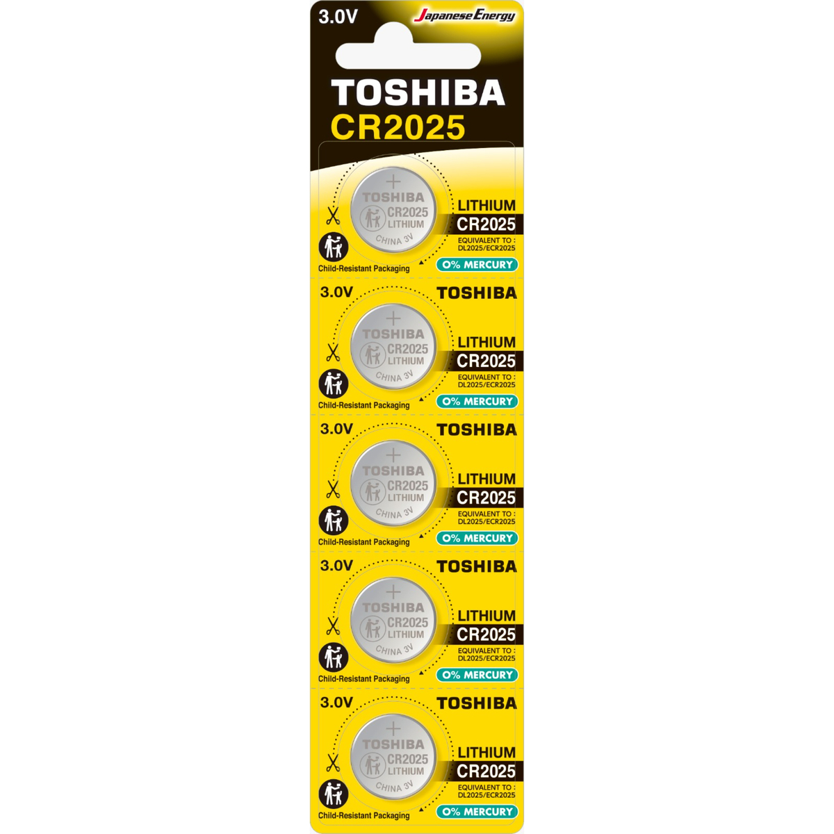 Toshiba Lithium Battery, 3V x 5 Pcs, CR2025 CP-5C