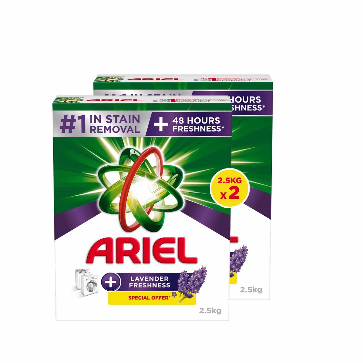 Buy Ariel Automatic Lavender Laundry Detergent Powder, Number 1 in Stain Removal with 48 Hours of Freshness, 2 x 2.5 kg Online at Best Price | Front load washing powders | Lulu Kuwait in UAE