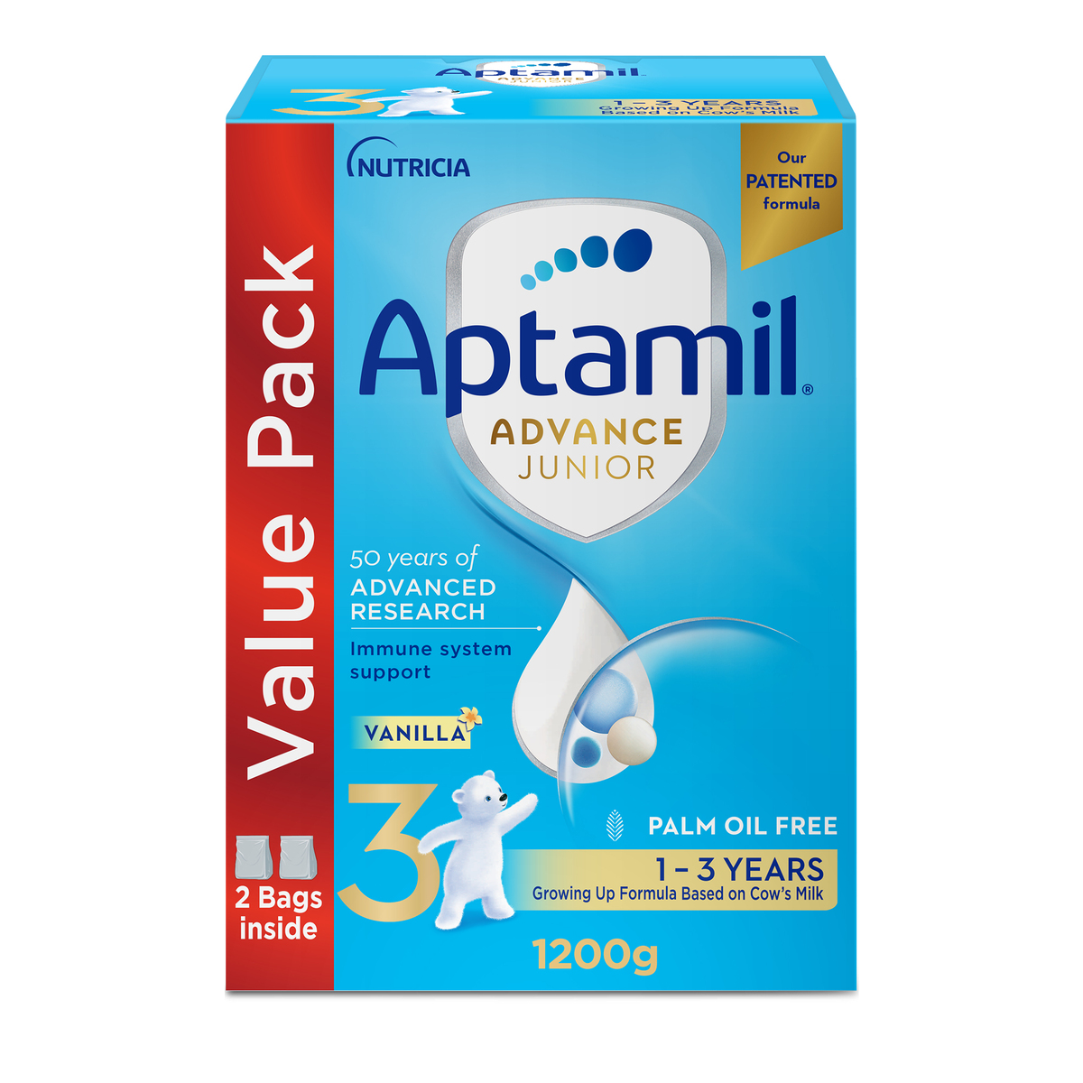 Aptamil Advance Junior Stage 3 Growing Up Formula Vanilla Flavour From 1-3 Years 1.2 kg