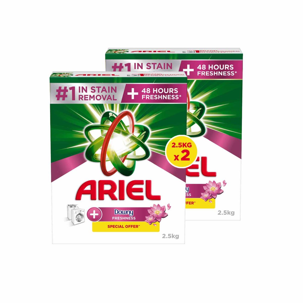Buy Ariel Automatic Downy Fresh Laundry Detergent Powder, Number 1 in Stain Removal with 48 Hours of Freshness, 2 x 2.5 kg Online at Best Price | Front load washing powders | Lulu UAE in UAE