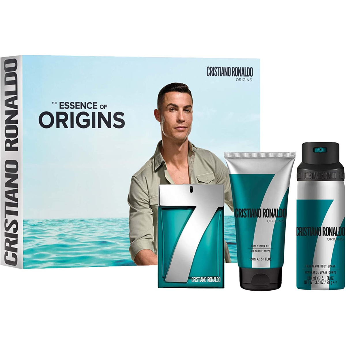 Cristiano Ronaldo 7 Origins Gift Set Eau de Toilette For Men,100 ml + Body Spray 150 ml + Shower Gel 150 ml